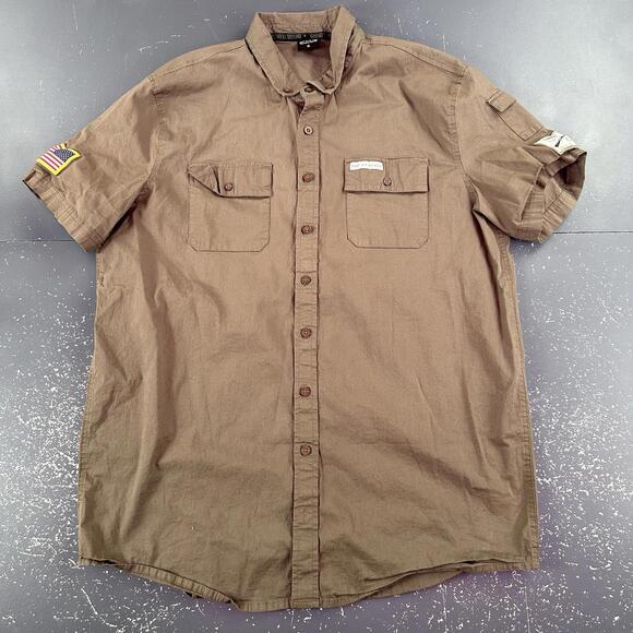 Grunt Style Shirt Mens XL Olive Green Short Sleeve Button Up Military Style - Picture 1 of 5